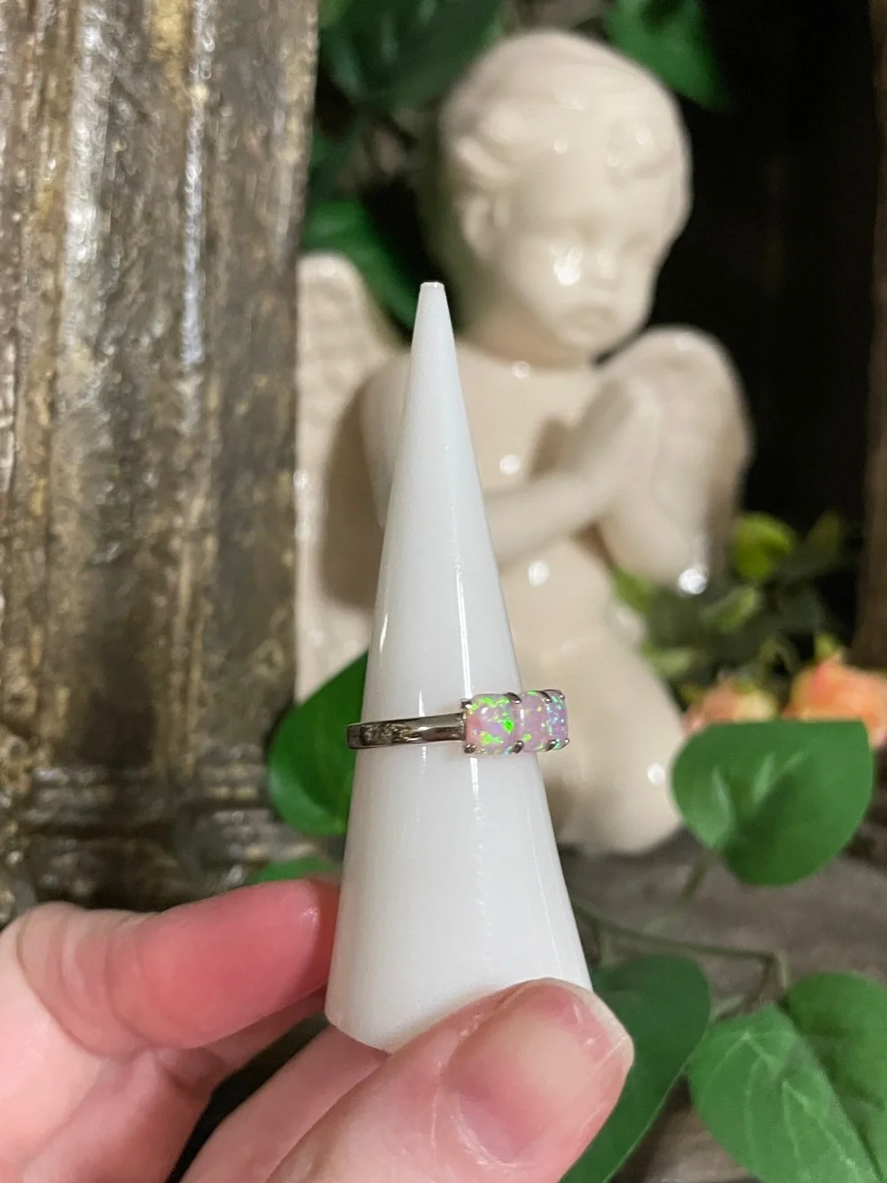 Iridescent Pink & Green Opal-Effect Eternity Ring - Women Jewelry